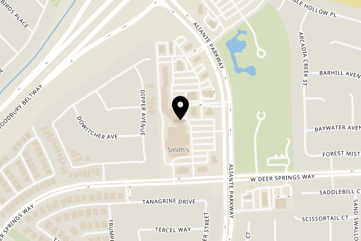Map showing the location of Waffles Café on 6885 N Aliante Pkwy #103 in North Las Vegas